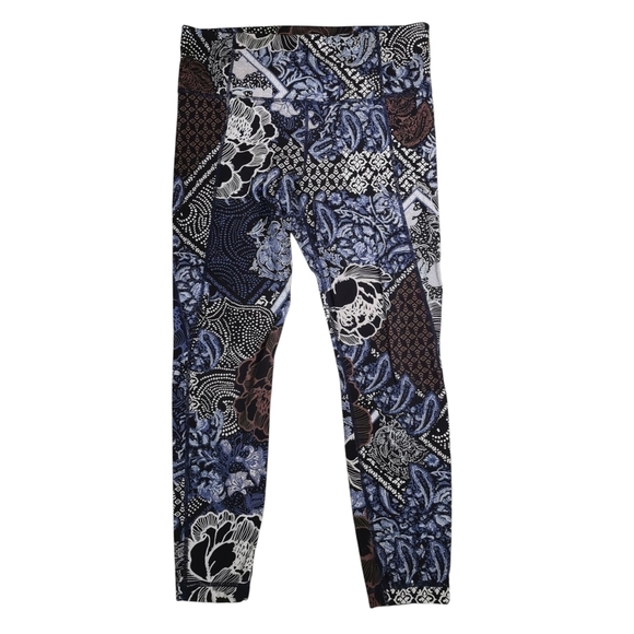 Athleta Patchwork Salutation 7/8 Cropped Leggings Blue Brown - Sz M - Picture 2 of 7